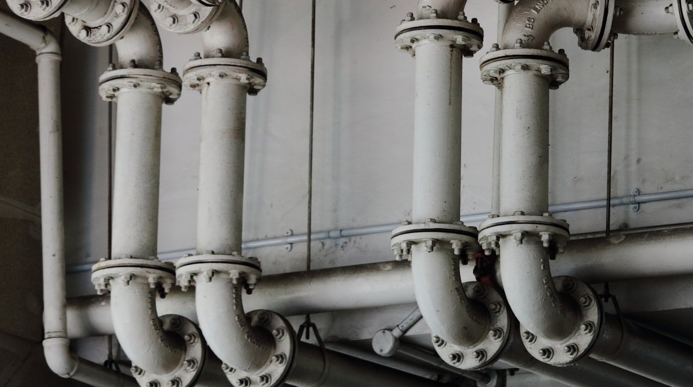 LTH BAAS outfitting ship interior — fire-protection piping in Wismar shipyard
